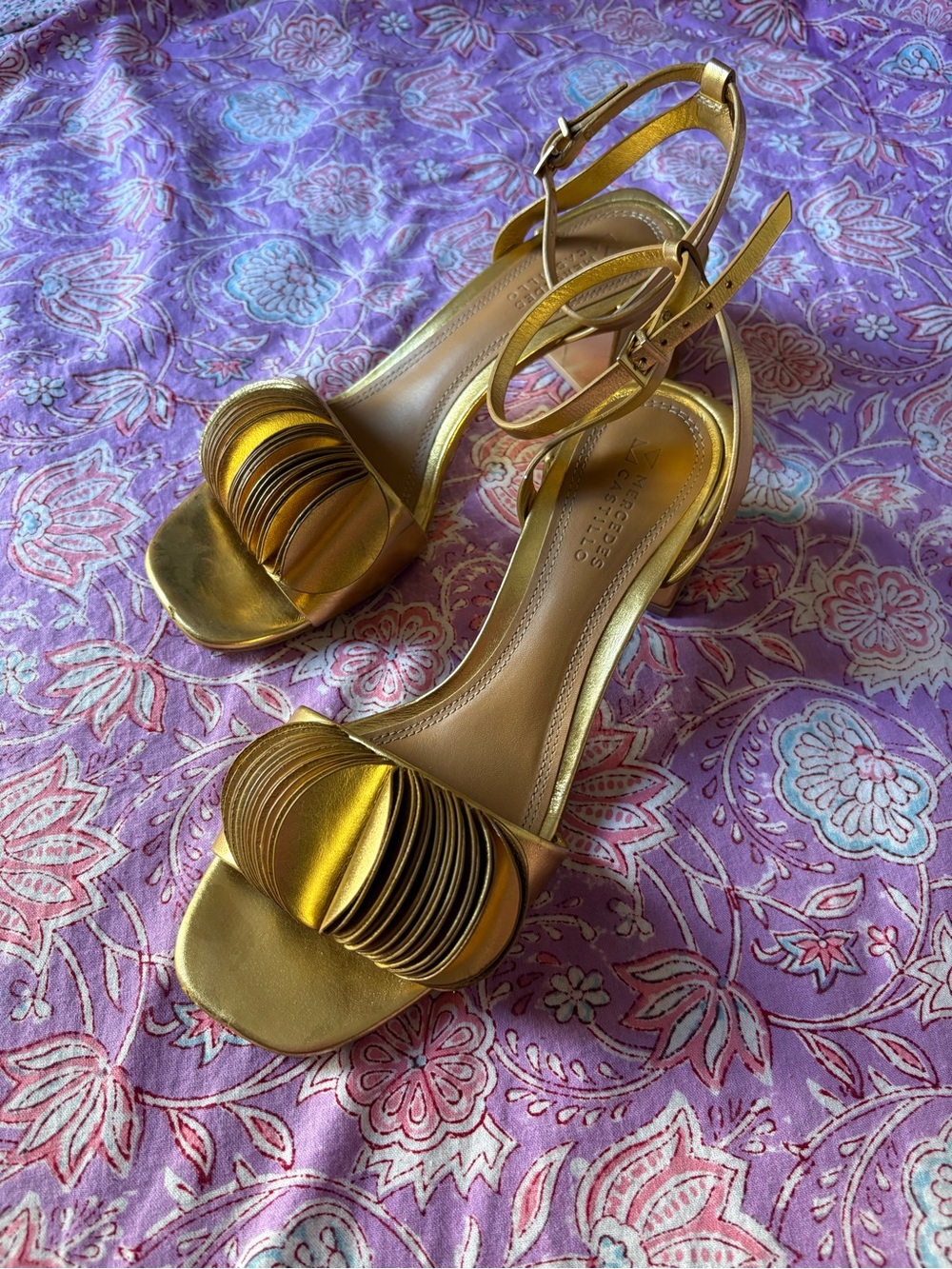 Mercedes Castillo Gold Metallic Ankle-Straps